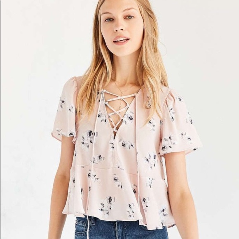 Urban Outfitters Pink Lace Up Top